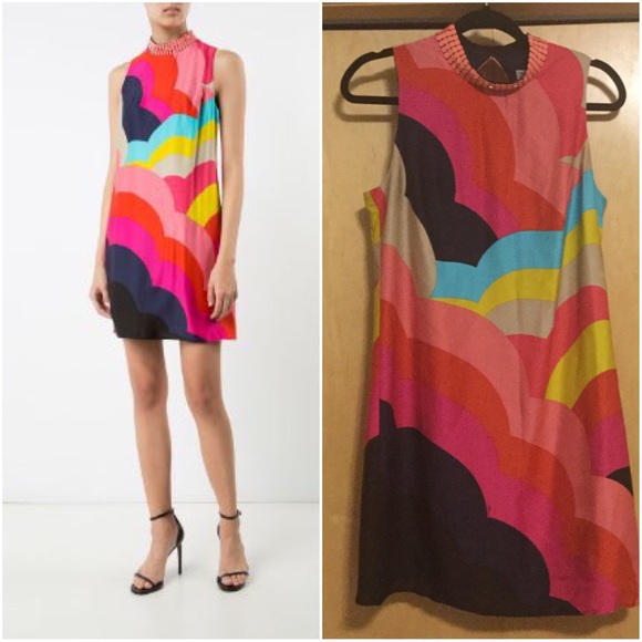 Trina Turk Dresses & Skirts - TRINA TURK RAINBOW EMBELLISHED NECK SHIFT DRESS
